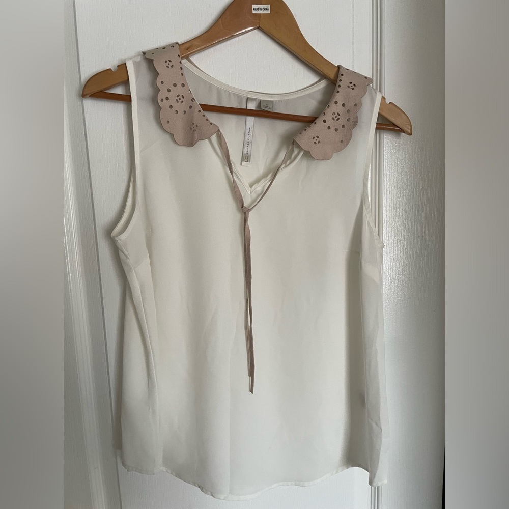 LC Lauren Conrad Cream Top with Pink Collar